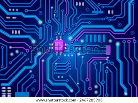 Motherboard pcb background. Circuit board texture, computer digital system blueprint, processor microchip electrical pcb ai sci-fi futuristic technology, vector illustration of motherboard technology