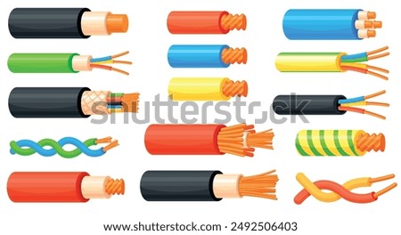 Copper cable wires. Electrical wire, electric conductor energy power cables fiber connection insulation electricity supply cord industrial network cartoon neat vector illustration authors graphics