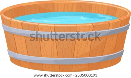 Wooden tub cartoon icon. Rustic water bath isolated on white background