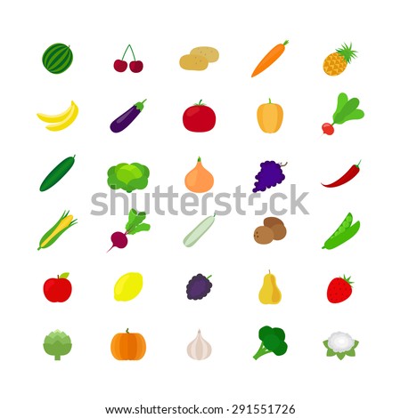 Vegetables and fruit icons in flat style