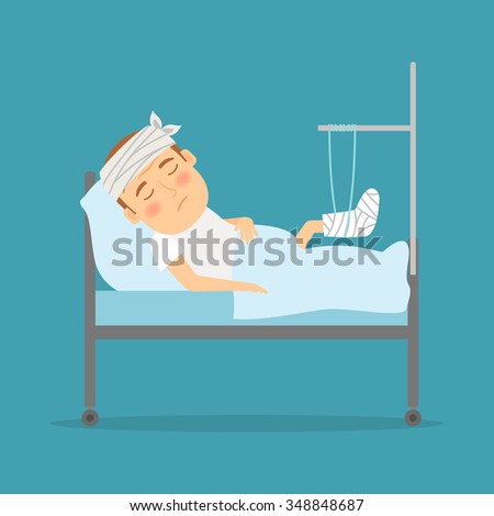 Man With Broken Leg Cartoon Illustration. Hospital Care. Accident ...