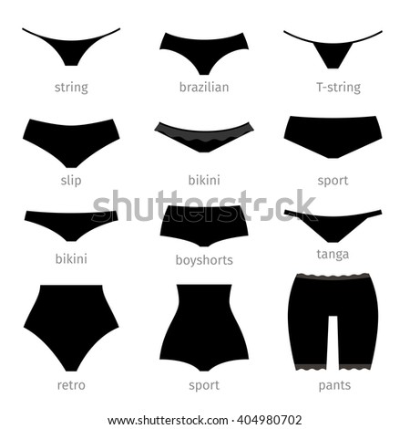 Women Panties Icons. Different Types Of Woman Pants. String And Bikini ...
