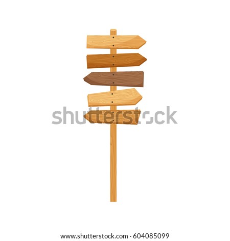 Wooden way direction sign isolated element. Vector illustration