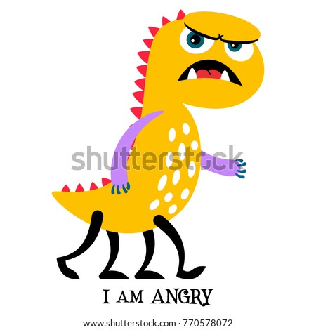 Cute print for t-shirt design with funny monster and text i am angry, vector illustration