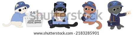 Mail delivery man, mailman, usps, United States postal service, mail cats, mail bin