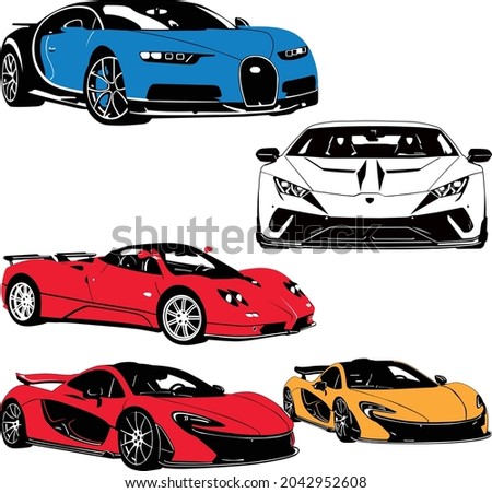 Sports cars and luxury vehicles group of vector artwork