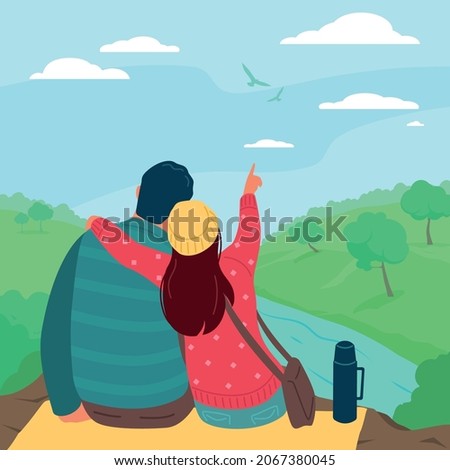 Similar – Image, Stock Photo Woman sitting with blanket near lake and mountains