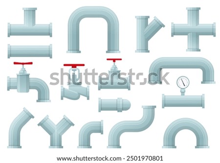 Plumbing pipes. Water supply elements. Industrial drainage system. Taps and valves. Pressure technologies. Sewerage construction. Piping faucets and joints. Curved tubes