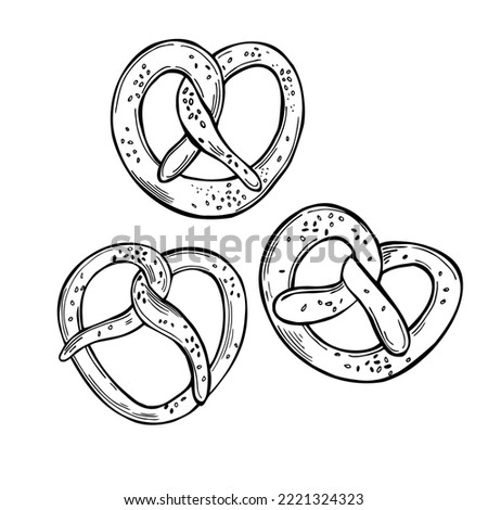  Hand-drawn pretzel set. Vector sketch  illustration. 