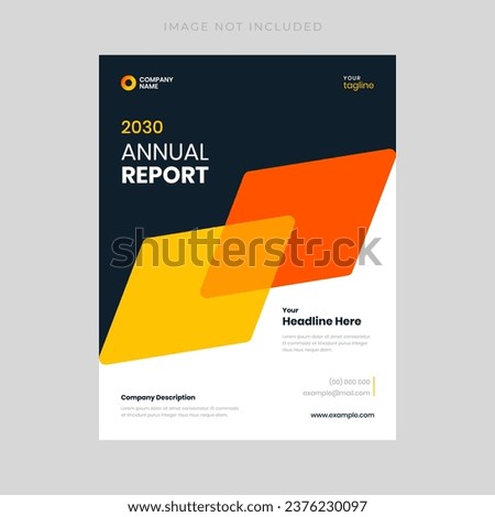 Vibrant and modern orange-yellow themed annual report cover page design template for your company booklet. Excellent choice to showcase your business's forward-thinking approach. Energy and creativity