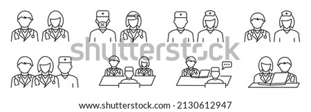  medical personnel  vector illustration,flat Doctor Icons Set on Line Style Vector.Doctor and Nurse icon set in line style.