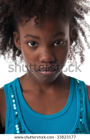 African American Girl Looking Very Serious At Camera. Stock Photo ...