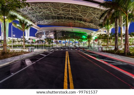 MIAMI, FL - APRIL 9: New Marlins Park, construction of the stadium  was finished in March 2012, just in time for Baseball Season, it features a retractable roof and seats 37,442. Taken April 9 2012.