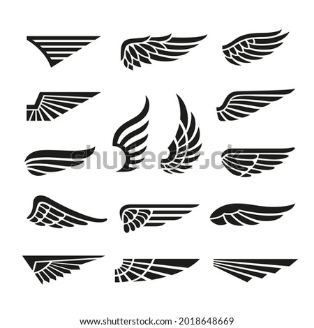 Eagle wings. Army minimal logo, wing graphics icons. Abstract retro black falcon bird badges, isolated flight emblem tidy vector collection on white