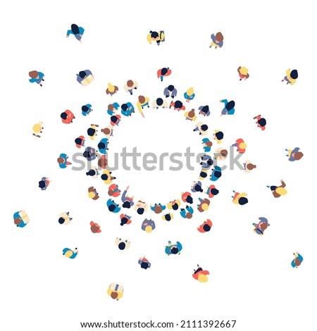 Top view people in circle. Person crowd, group human background. Festival or demonstration, isolated community. Business public, recent vector concept