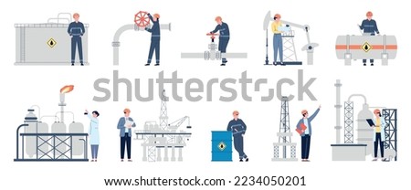 Oil gas engineering workers. Engineer refinery, petroleum industrial professional people. Fuel factory and service man, energy recent vector industry