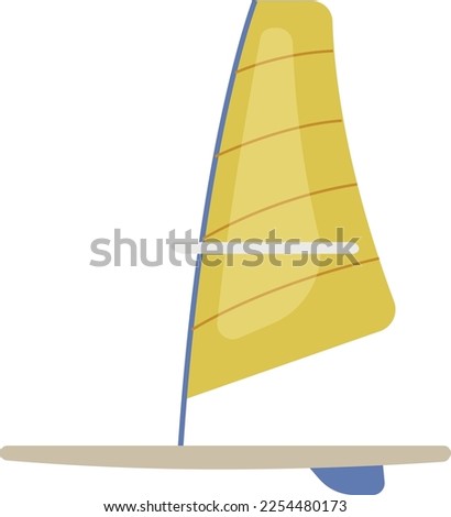 Windsurfer boat with yellow sail. Ship flat icon