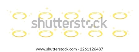 Golden rings, nimbus with stars compositions. Various halo elements, golden holy symbols and star around. Decorative vector collection