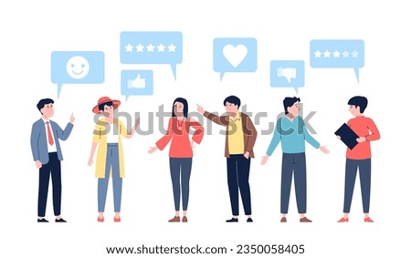 People grading. Satisfying customers, review and comments. Person giving rate or feedback. Social media likes, clients discuss recent vector characters