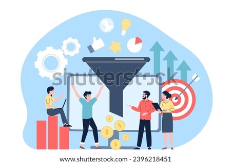 Social media sales funnel. Smm strategies, tele marketing process and attracted new followers and customers. Strategy of monetization recent vector scene