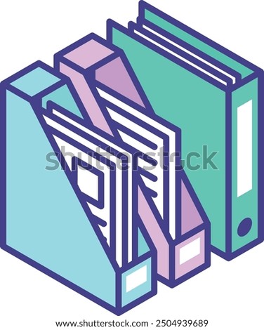 Document folders isometric icon. Office paper files