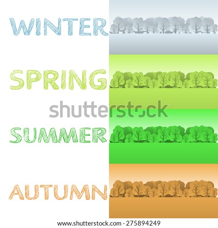 Four landscapes of different seasons of year - winter, spring, summer and autumn