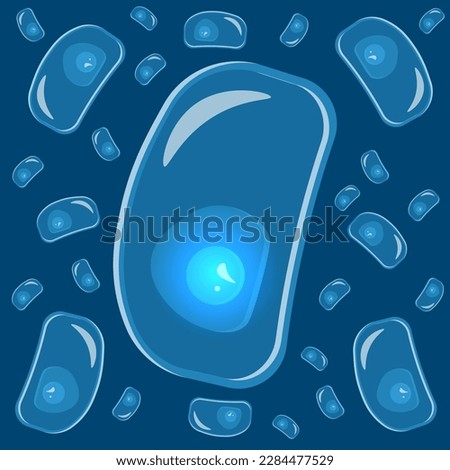 Flat illustration of the infusoria of the slipper. A human cell with transparent elements and luminous center. A simple genetic element. An integral part of the body. Syfy card. Alien microorganism.