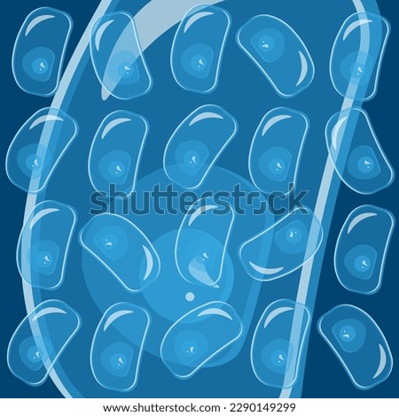 Flat illustration of the infusoria of the slipper. A human cell with transparent elements and luminous center. A simple genetic element. An integral part of the body. Syfy card. Alien microorganism.