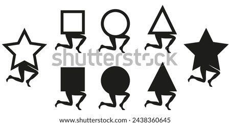Surrealistic black and white Art set. Sur Geometric abstract Greek Statue isolated white background. Geometry shape Atlas. Vector illustration can used t-shirt print interior design. EPS 10 