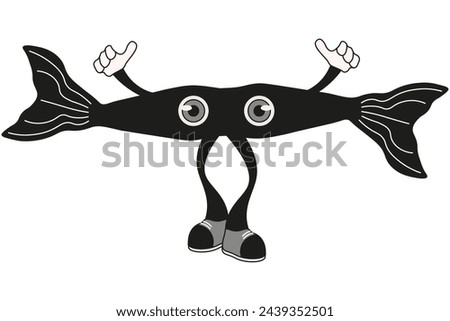 Surrealistic black and white Art. Sur abstract isolated white background. Alien Trippy fish mascot. Vector illustration can used t-shirt print interior design. EPS 10 Editable stroke
