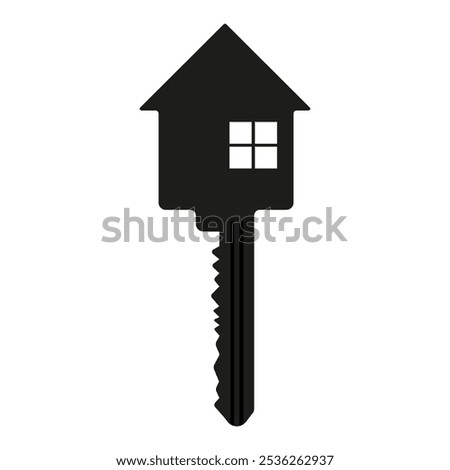 Simple black icon for mortgage bank program. Black minimal key with home isolated white. Turnkey repairs logo. Vector illustration. EPS 10