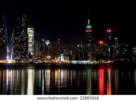 Skyline of New York City, at night, from New Jersey