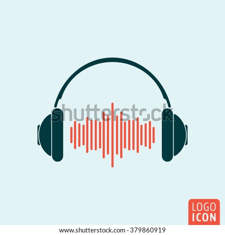 Headphone icon. Headphones with sound wave icon isolated, minimal design. Vector illustration