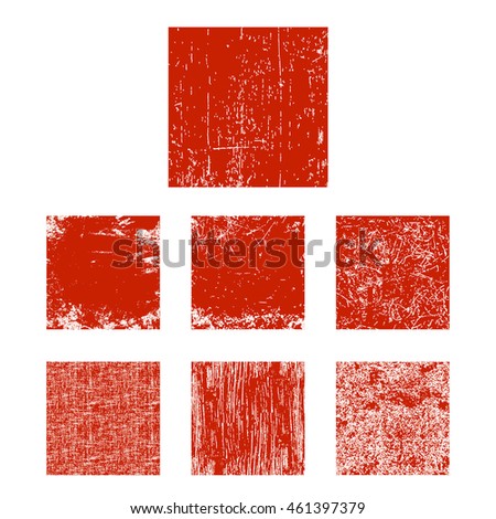 Set of red grunge square. Vector illustration.