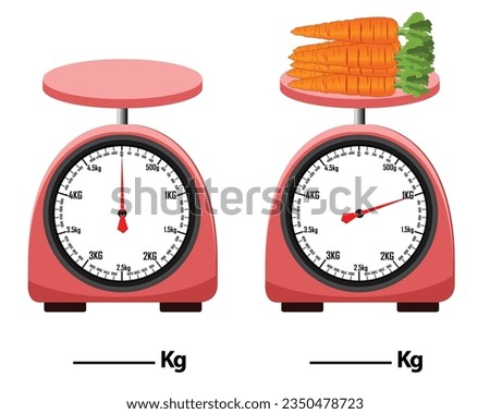 Analog scale. Carrot, weight scale. isolated on white background. simple kitchen scale. vector illustration. measuring Analog scale clip art.