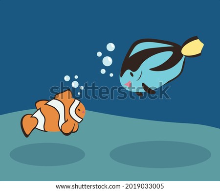 Kawaii Chibi Blue Tang and Clown Fish Graphic