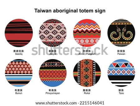 Taiwan Aborigines, Totem Concept Symbols and Signs of Eight Different Ethnic Groups