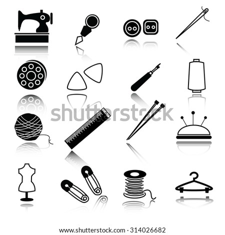 sewing equipment icon set.
