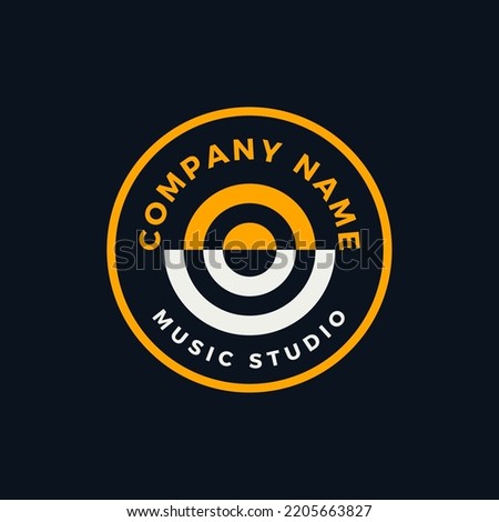 music logo vector image, circle line, text, top view. perfect for backgrounds, social media, bands, recording studios