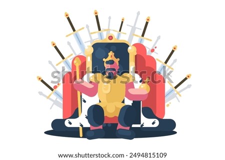 King on Throne with Swords. Vector illustration of a king on a throne surrounded by swords.