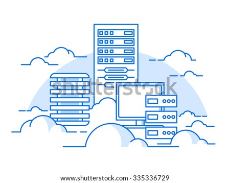 Cloud service. Internet and computer, communication information, server. flat vector illustration