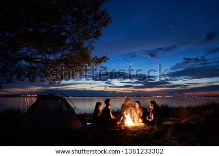 Similar – Image, Stock Photo Man near the tent in the mountain