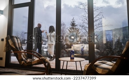 Similar – Image, Stock Photo Woman behind window in building near trees