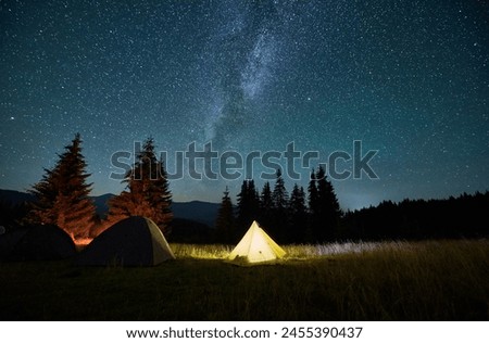 Similar – Image, Stock Photo Mountains landscape under milky way sky