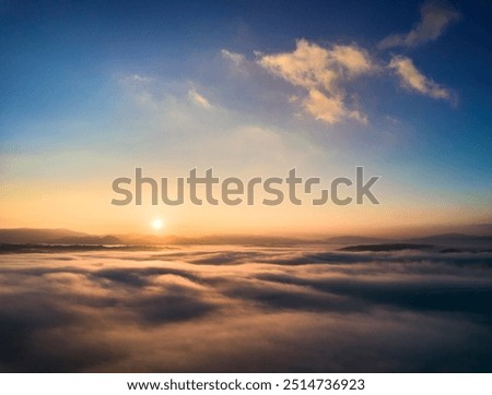 Similar – Image, Stock Photo The sun rises on the horizon, a seagull flies by as we sail