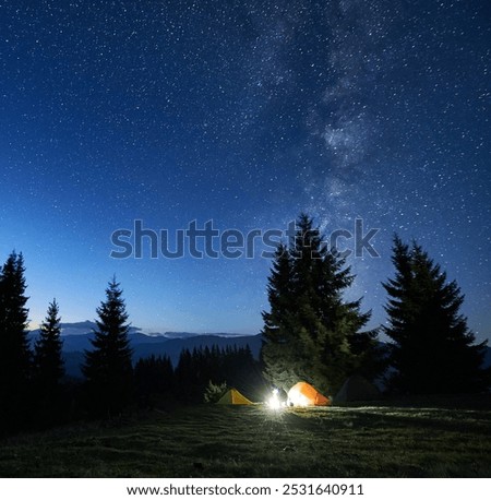 Similar – Image, Stock Photo Mountains landscape under milky way sky