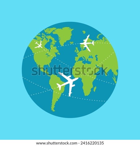 This design showcases a globe with flight paths forming an intriguing pattern, reflecting cross-continental international travel.