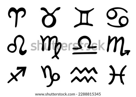 Hand drawn zodiac signs Esoteric symbol doodle set Astrology clipart Elements for design