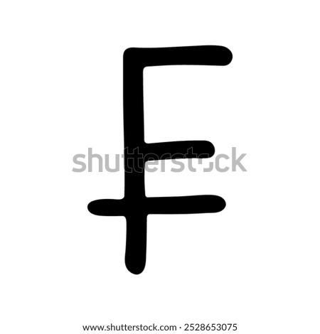 Hand drawn swiss franc currency symbol. Brush stroke doodle. Single element for design