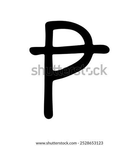 Hand drawn peseta currency symbol. Brush stroke doodle. Single element for design